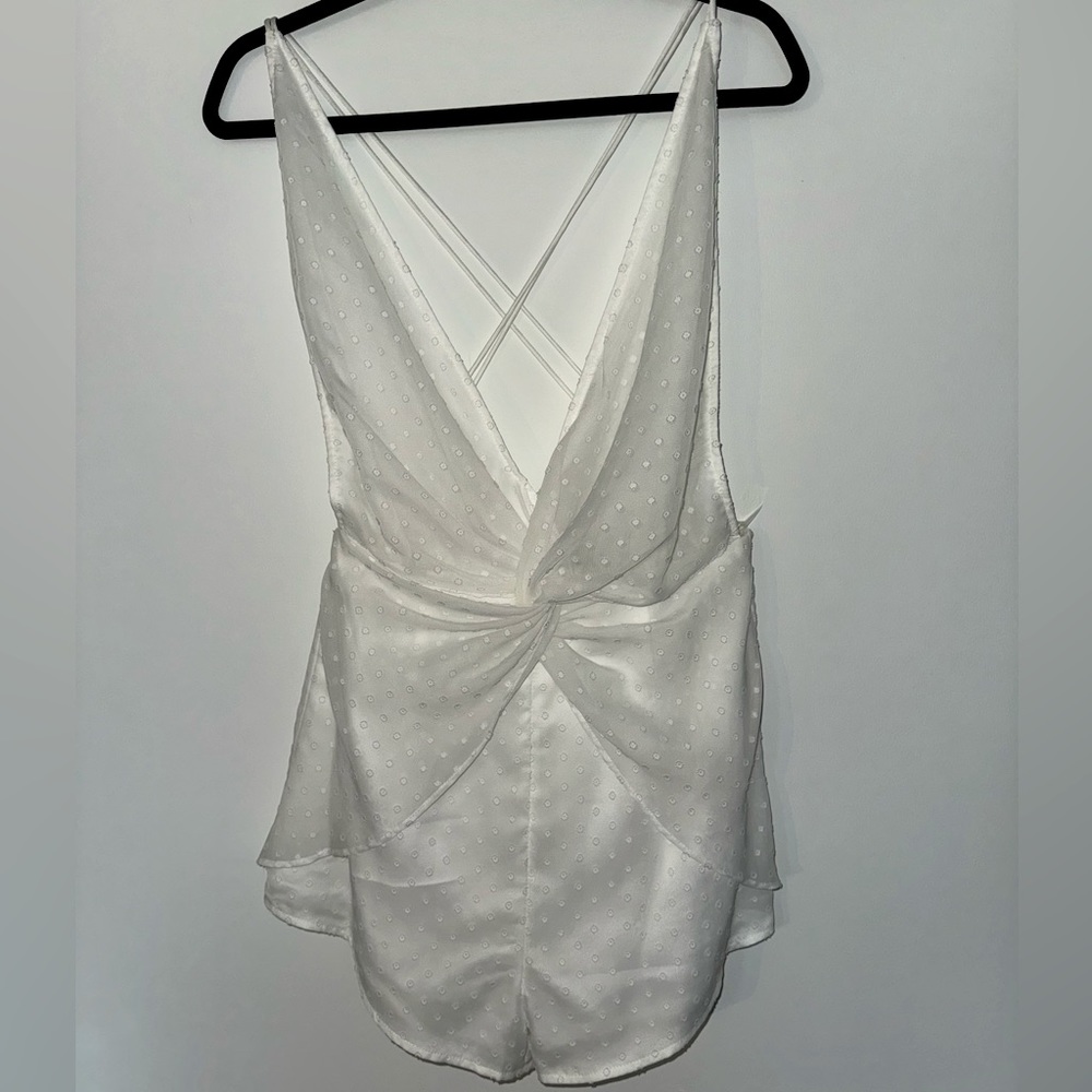 White polka dot chiffon romper